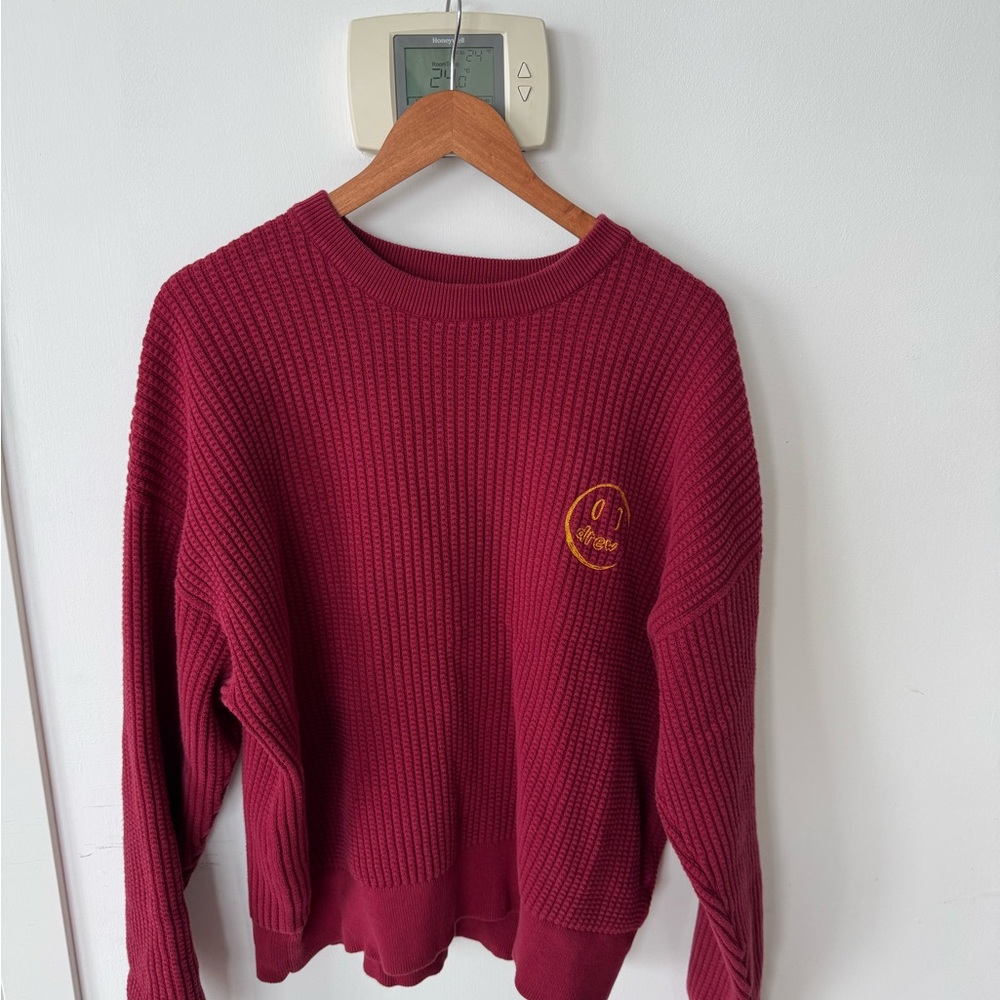 drew house Maroon Sweater with Smiley Emblem